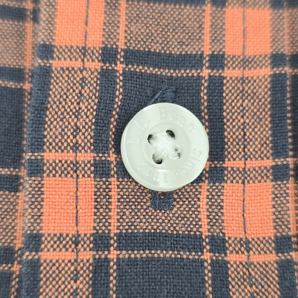 L.L. Bean Button Down Shirt Mens XL Orange Navy Plaid Slightly Fitted - Picture 10 of 16